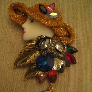 BONETTO Watch Brooch Blue Rivoli Pear RHINESGTONES